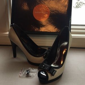 Karen Millen black and white peep toe heel.